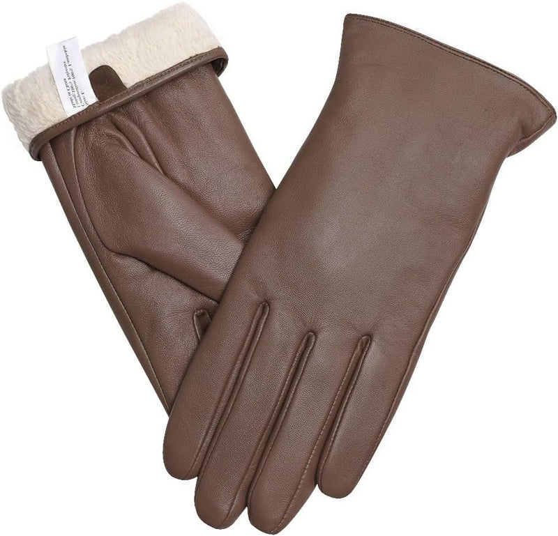 Ymmchy Touchscreen Handschuhe für Damen Warme Leder Handschuhe Gefüttert Winter SMS Handschuhe Braun