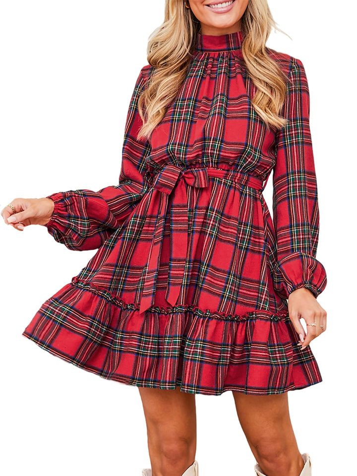 CUPSHE Damen Kleid High Neck Langarm Blumenmuster Kurzes Minikleid Freizeitkleider Party Tunika Dres
