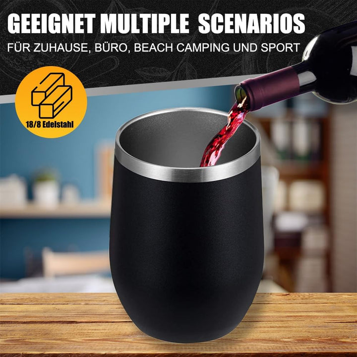 Wein Becher to go,2 Stück Weinglas to go,Edelstahl Weinbecher Isoliert mit Deckel,Sekt Camping Gesch