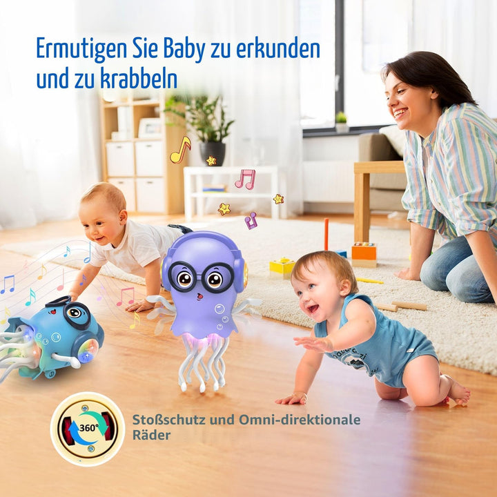 Tanzende Krabbelnde Qualle Spielzeug mit Musik &amp; Licht, Interaktives Baby Bauchzeit Spielzeug, Senso