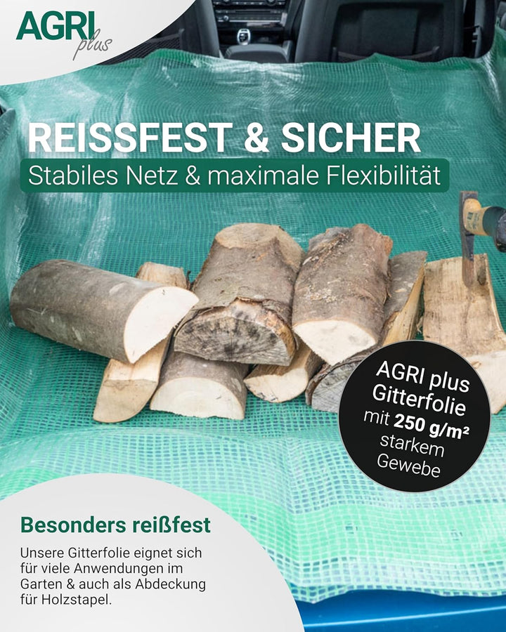 AGRI plus Gitterfolie 2 x 8 m I Stabile 250 g/m² Gewebeplane mit Nagelrand I Transparente & reissfes