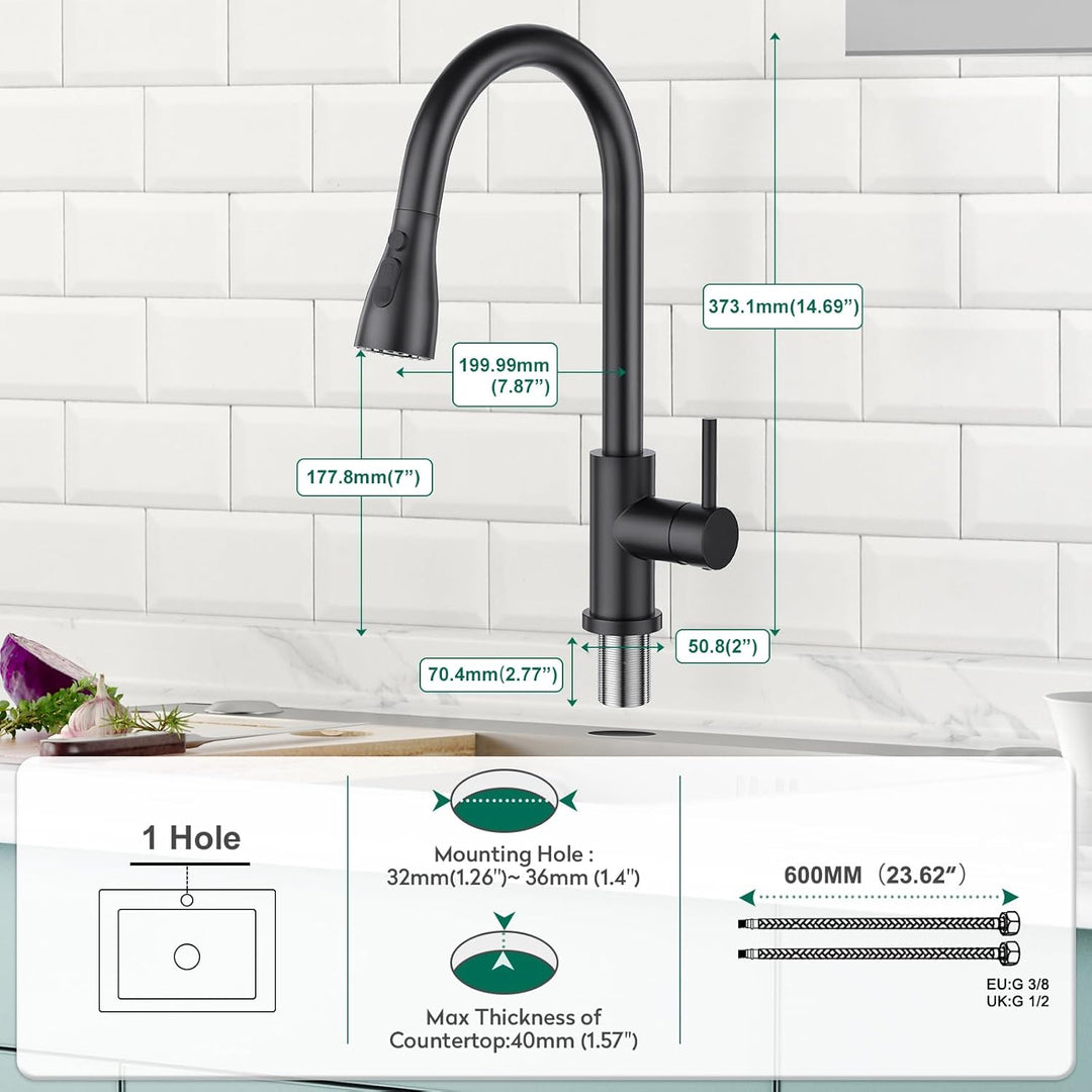 CREA Hochdruck Wasserhahn Küche, Küchenarmatur mit 3 Funktionen Brause, Mischbatterie Küche Ausziehb