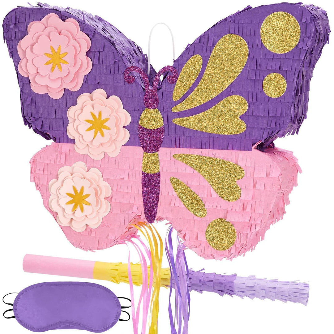 WERNNSAI Schmetterling Pinata – Schmetterling Geburtstag Pinata Deko Mädchen Kinder Rosa Lila Blumen