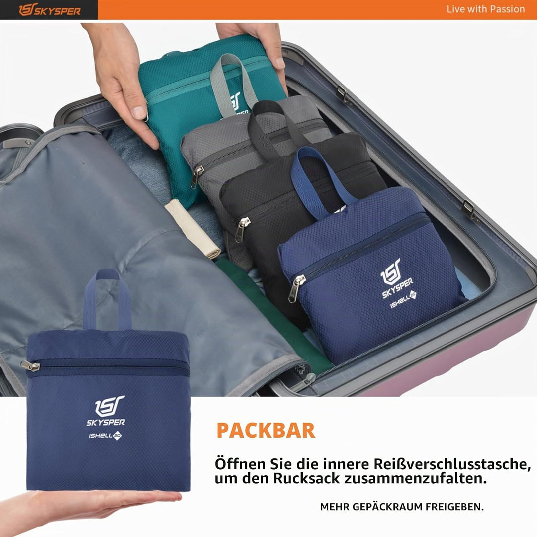 SKYSPER 20L Faltbarer Rucksack Ultraleicht Tagesrucksack Wasserfest Daypack Reiserucksack Wanderruck