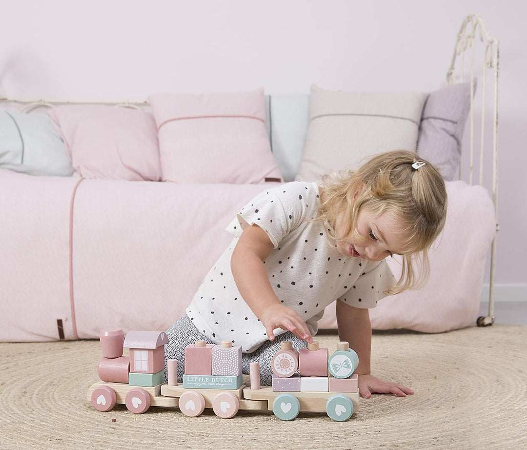 Little Dutch 0422015 Holz-Eisenbahn mit Steck-Formen adventure rosa