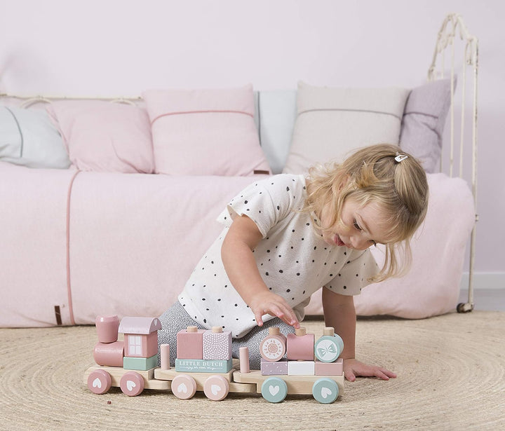 Little Dutch 0422015 Holz-Eisenbahn mit Steck-Formen adventure rosa