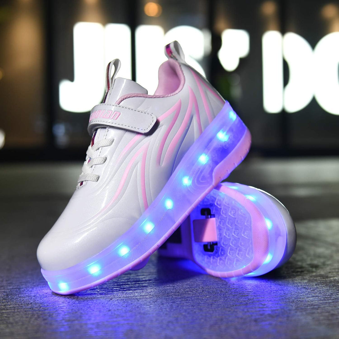 Kinderroller mit LED Licht | Automatisch Einziehbar & Abnehmbare Vorderreifen | Outdoor-Spiel-Schuhe