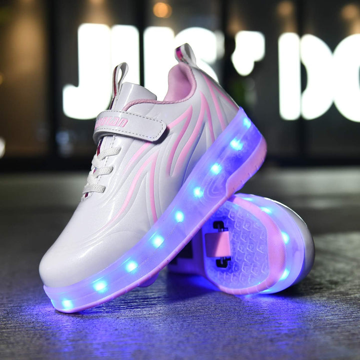 Junge Mädchen Schuhe Kinderschuhe mit Rollen LED Leuchtend Doppelrad schuheltraleicht Outdoor Schuhe
