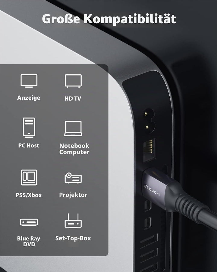 Stouchi 8K HDMI 2.1 Kabel 5m,CL3 In Wall Plenum-Rated High Speed Ultra HD 48Gbps Kabelunterstützung