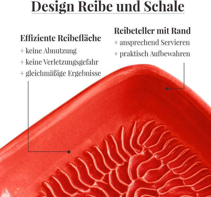Ceramico Reibeteller &amp; Backpinsel mit Naturborsten, Set aus Keramik für Knoblauch, Ingwer, Muskat, H