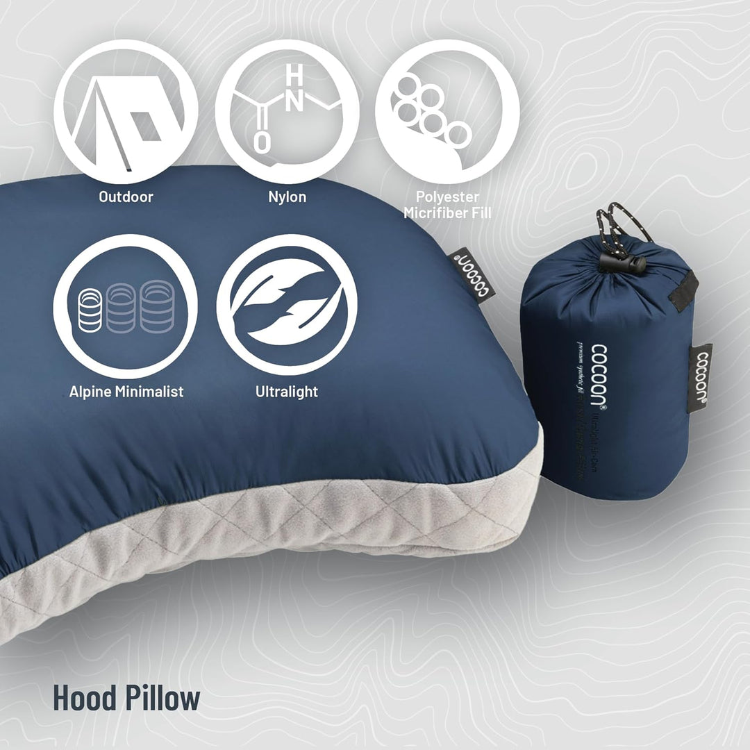 COCOON Air-Core Hood Camp Pillow - aufblasbares Camping- und Reisekissen, Farbe:light blue - hellbla