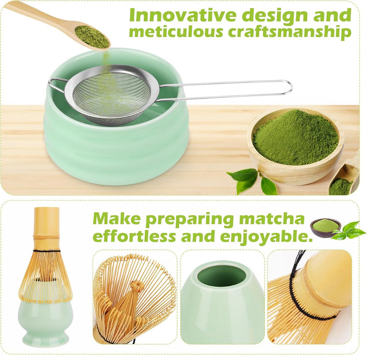 Matcha Set 6 Stück Matcha Besen Set mit Besen, Schaufel, Sieb, Chasen Besenständer, Löffel, Matcha S