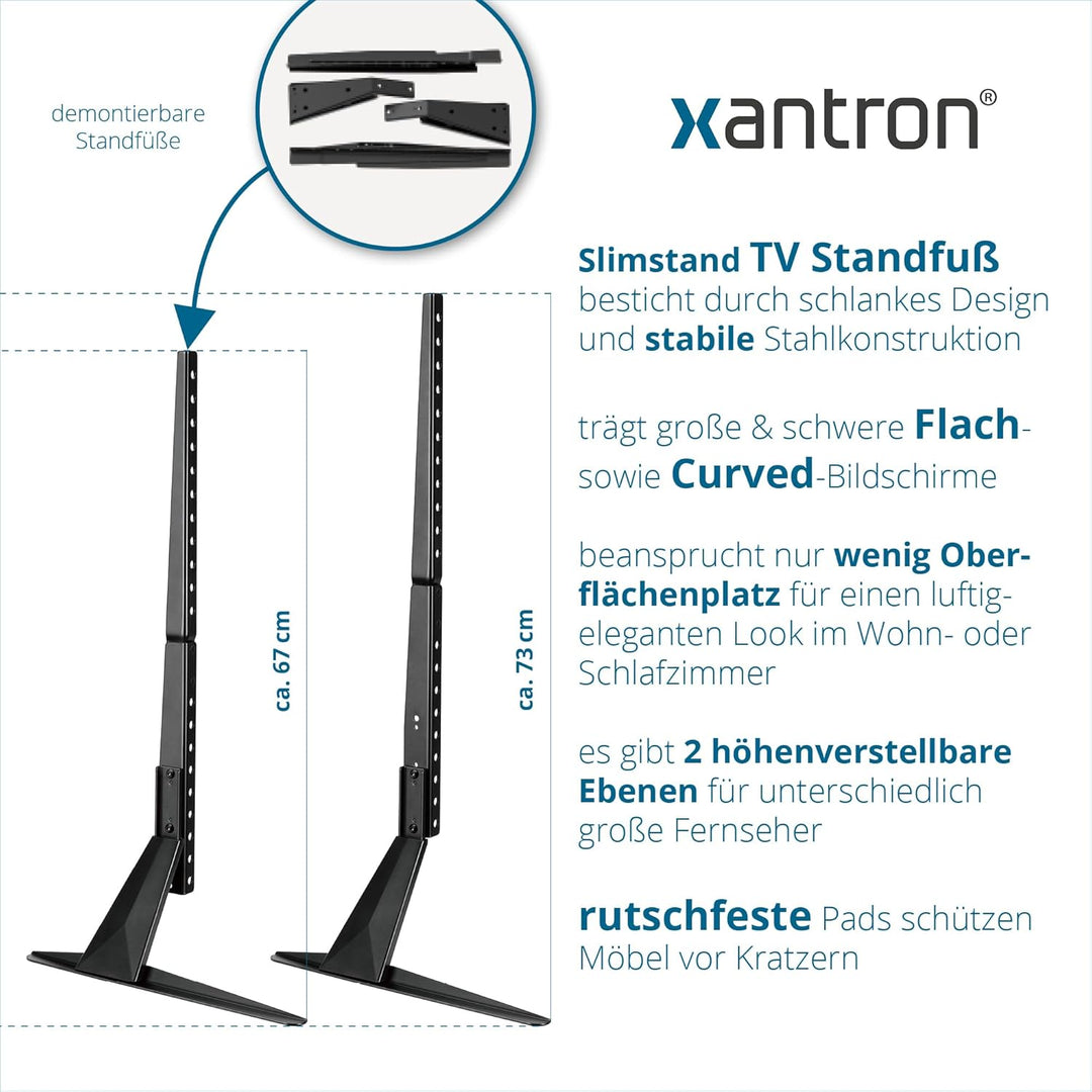 Xantron® TV Ständer Universal TV Standfuss bis 75 Zoll/Fernseher Halterung stehend VESA 200x200-800x