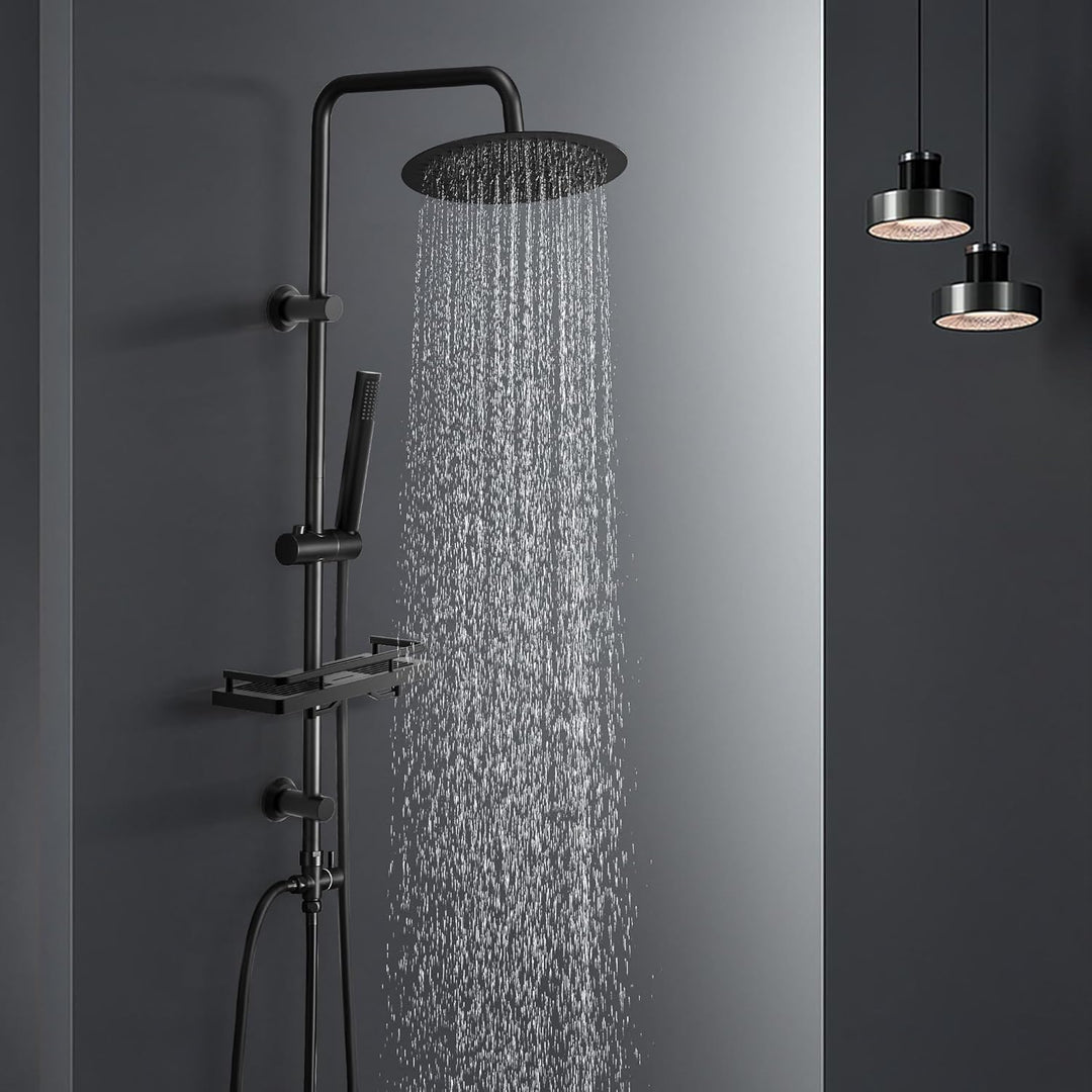 Görbach Regendusche Duschsystem mit Ablage,Wassersparend, Edelstahl Duschset ohne Armatur mit Rund K