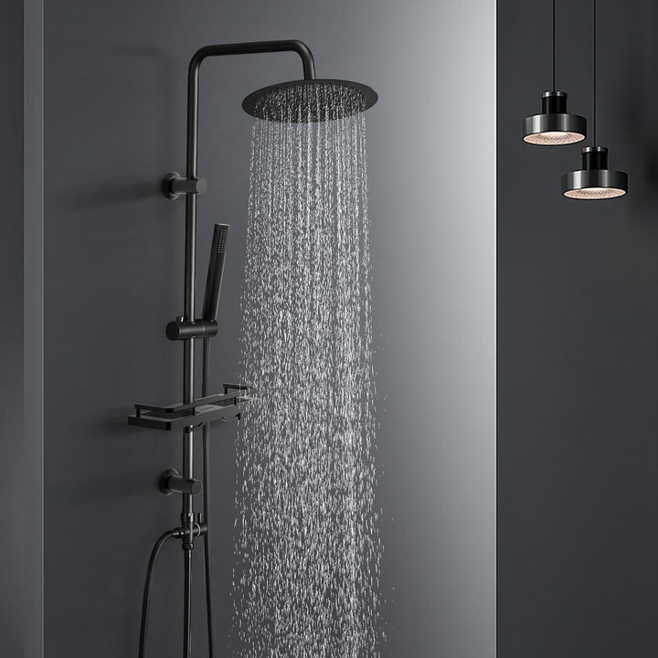 Görbach Regendusche Duschsystem mit Ablage,Wassersparend, Edelstahl Duschset ohne Armatur mit Rund K