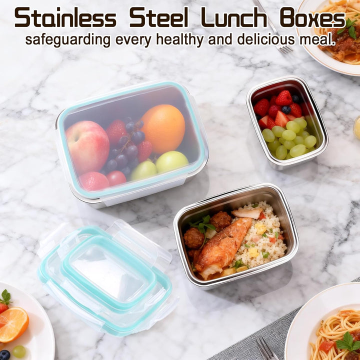3er Set Brotdose Edelstahl mit Deckel Luftdicht – Auslaufsichere Lunchbox BPA-frei, Stapelbare Metal