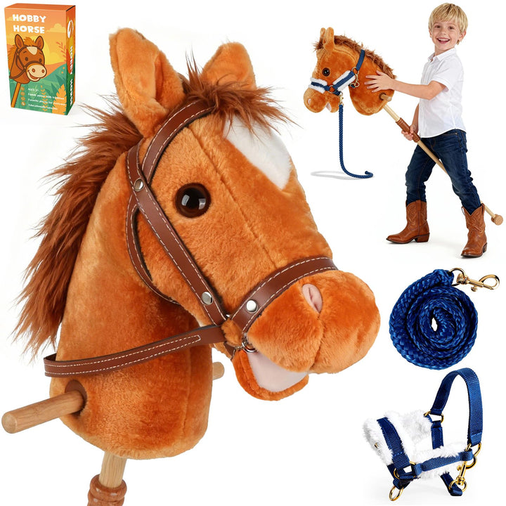 IEEILULU Hobby Horse, Steckenpferd Kinder Rosa, Holzpferd für Draussen mit Hobby Horse Trense, Räder