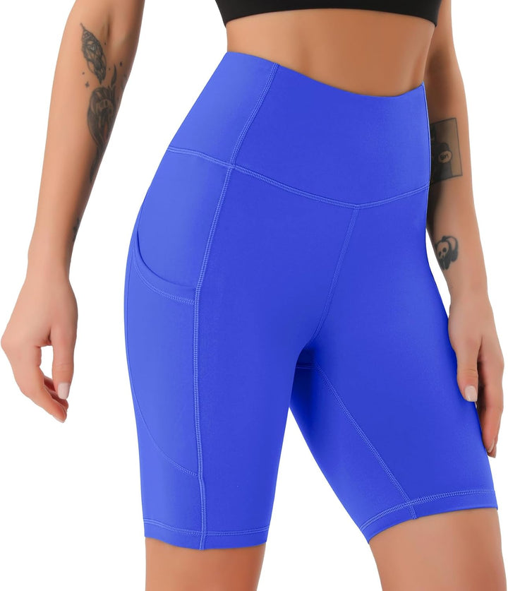 Persit Damen Kurze Leggings, Blickdicht Radlerhose mit Taschen, Bluebonnet