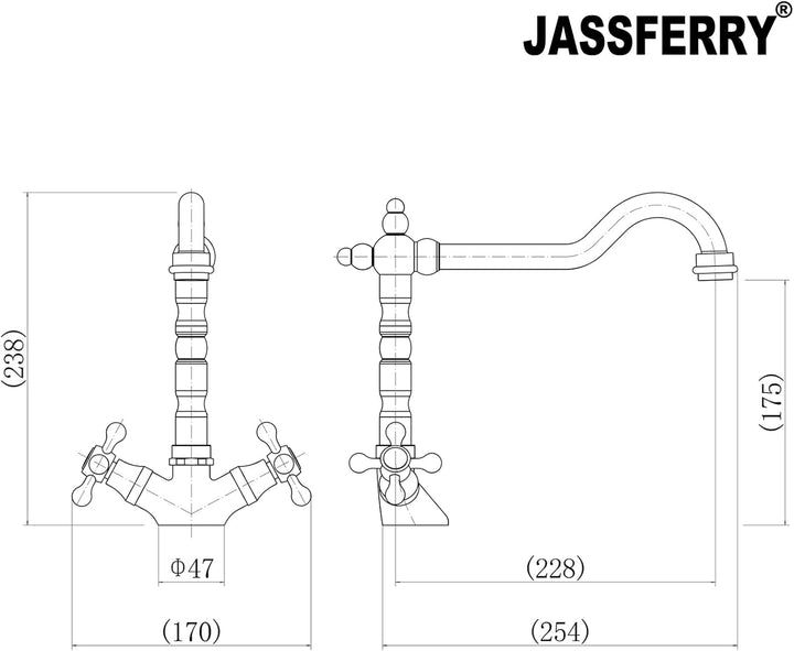 JASSFERRY Monoblock-Mischbatterie für die Küchenspüle, Vintage-Stil, schwenkbarer Auslauf, Flexibili