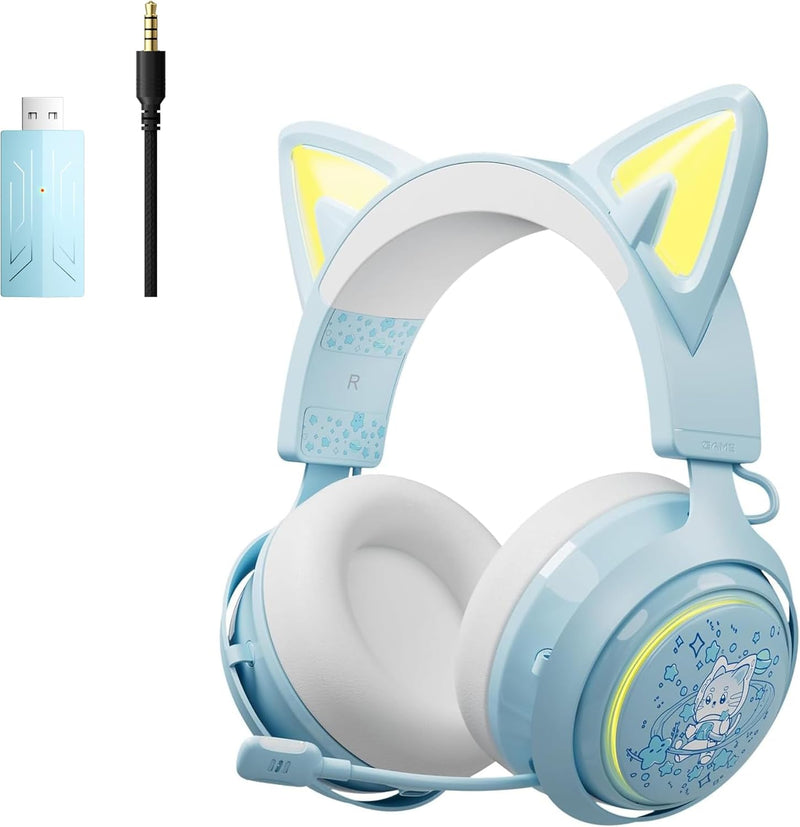 Somic Cat Ear Kopfhörer, 2.4G/Bluetooth Wireless Gaming Headset für PS5, PS4, PC mit RGB Lichtern un