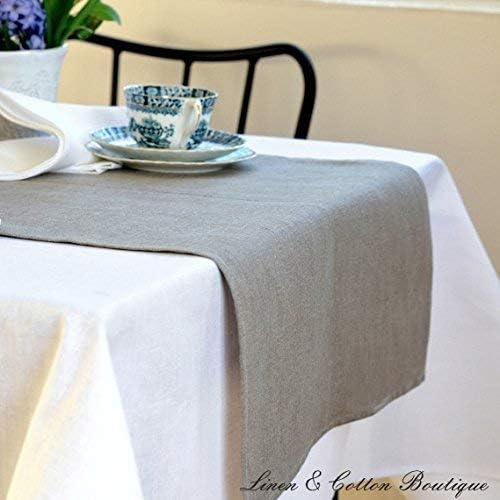 Linen &amp; Cotton Klassischer Tischläufer Natur/ Tischband Anabella - 100% Leinen, 47 x 130cm (Natur/ G