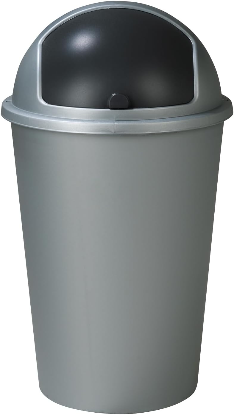 Mülleimer mit Schiebedeckel - 50 Liter Fassungsvermögen - Kunststoff - Schwarz - Silberfarben - Abfa
