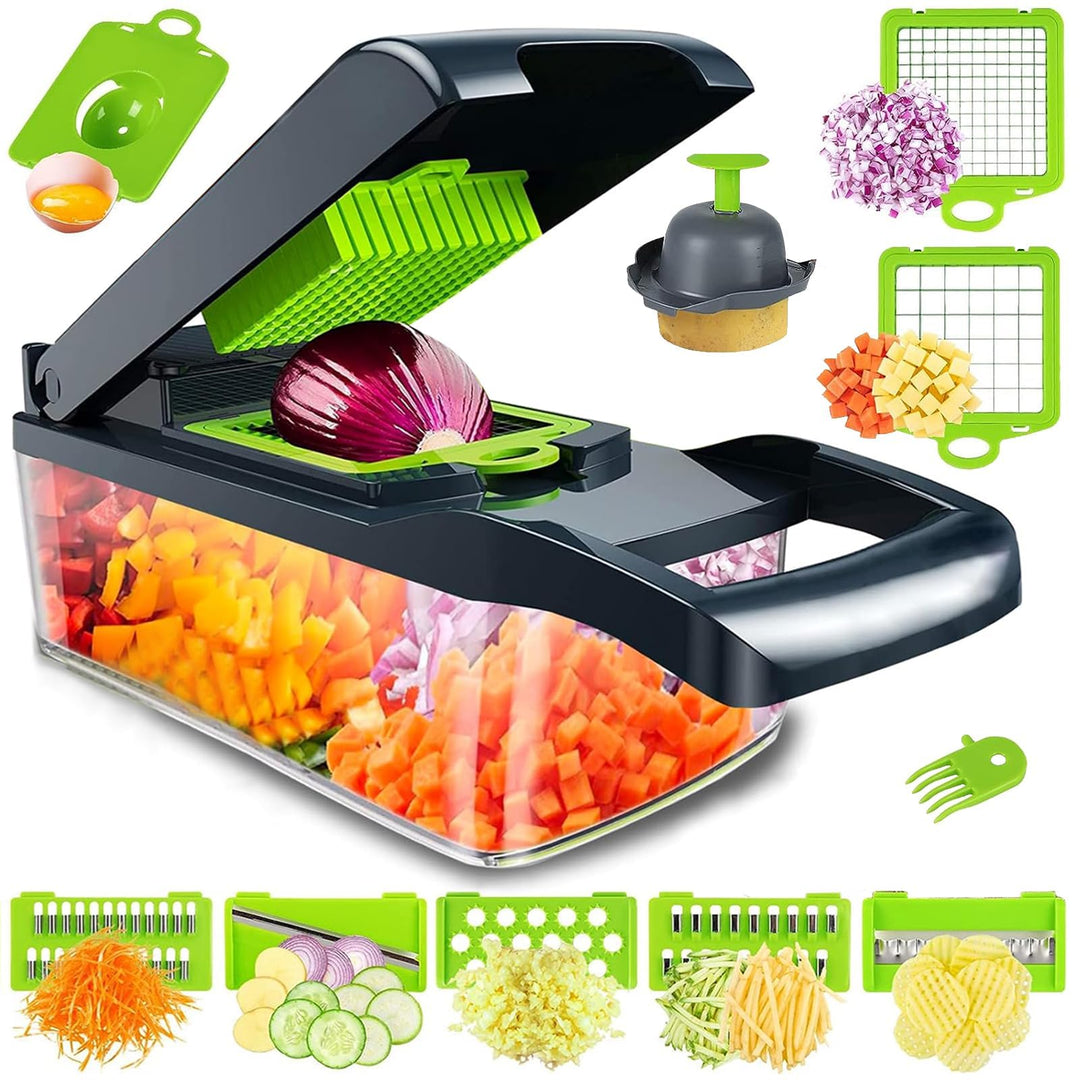 15-in-1 Gemüseschneider Edelstahl | Mandoline mit 7 Klingen | Für Zwiebeln, Kartoffeln, Gurken | Ink