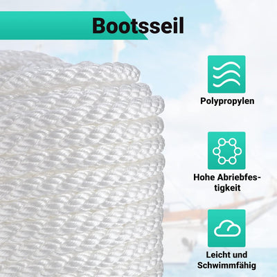 CarBole Tauwerk für Boote,Bootsseil,Nylon Seil,1/2" x100' (12mm*30m),Festmacherleine,Camp Seil,Weit