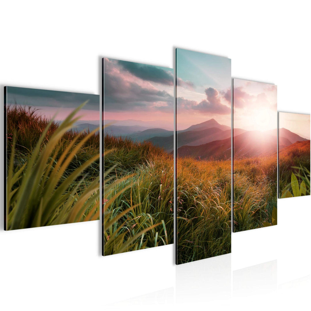 Runa Art Wandbilder Sonnenaufgang Landschaft 5 Teilig Bild auf Vlies Leinwand Deko Schlafzimmer Wohn