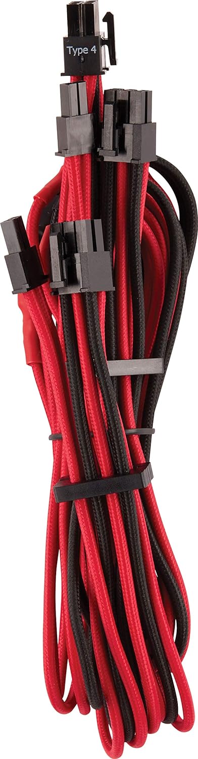 Corsair Premium Sleeved Netzteil 6+2 pin-Polig-PCIe-Dual-Kabel Typ4 (Generation 4-Serie) Rot/Schwarz