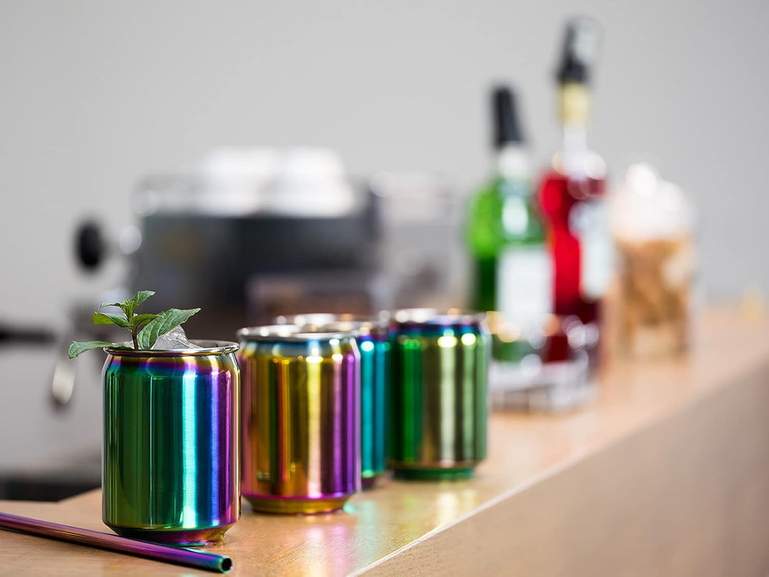Buddy´s Bar - 4 Cocktailbecher, Ø 7,5 cm, H: 10,5 cm, 350 ml, Edelstahl-Becher, 4er Set, Regenbogen-