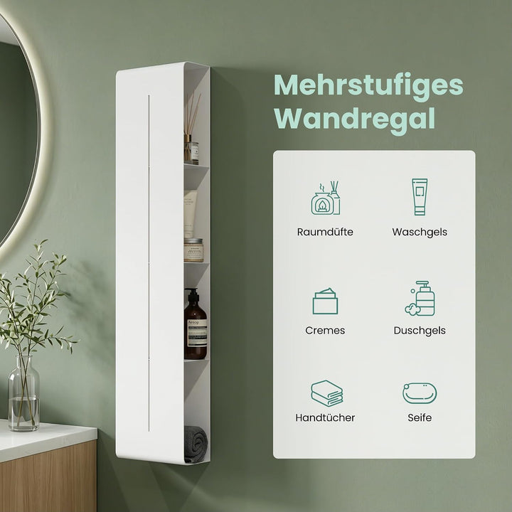 Mai &amp; Mai Duschregal mit 4 Ablagen, Duschablage schmal Regal Weiss | Wandregal zum Bohren, Badezimme