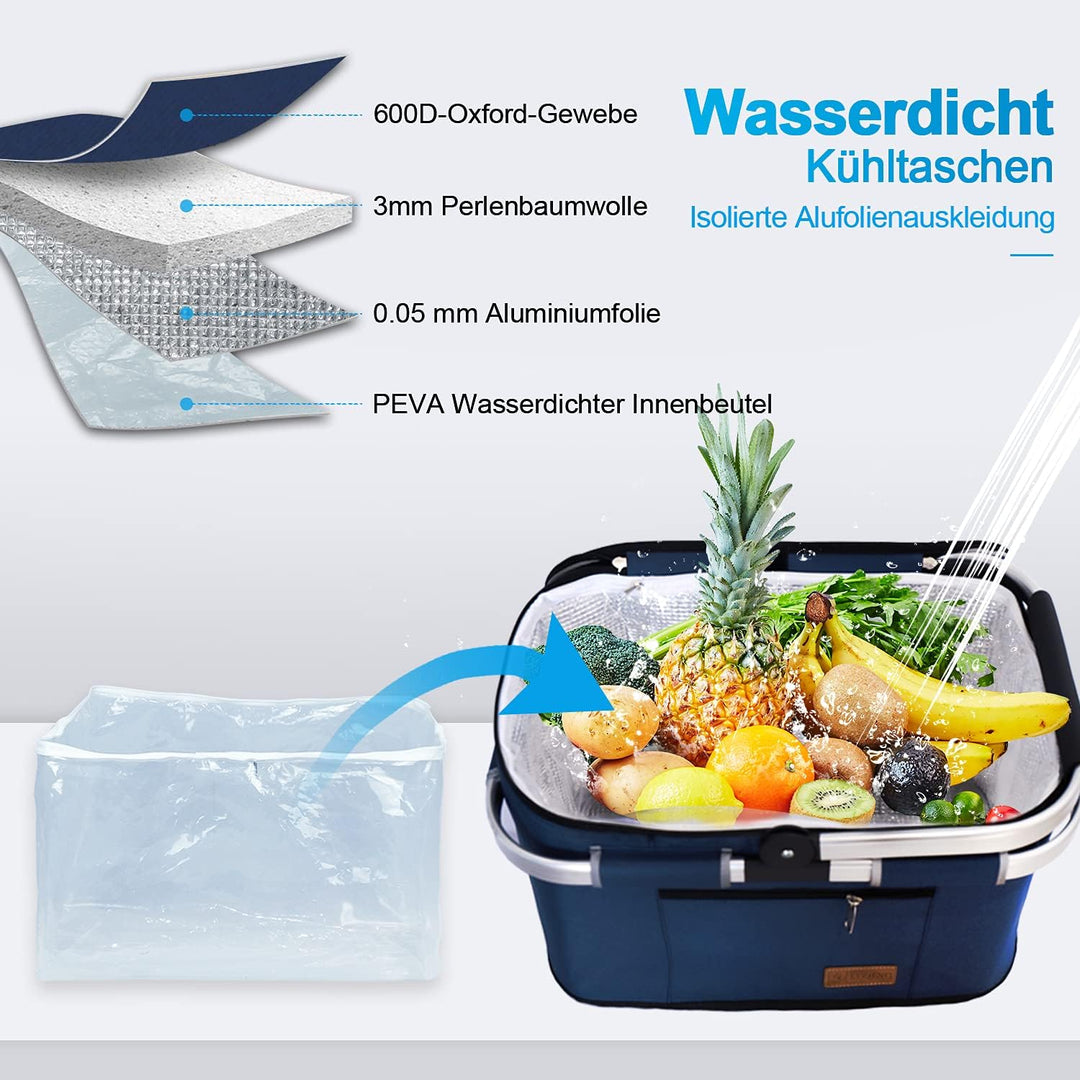 ABIUBIU 34L Kühltasche Einkaufskorb Picknickkorb Grosse isolierte Kühlkorb Lunchtasche Thermo Tasche