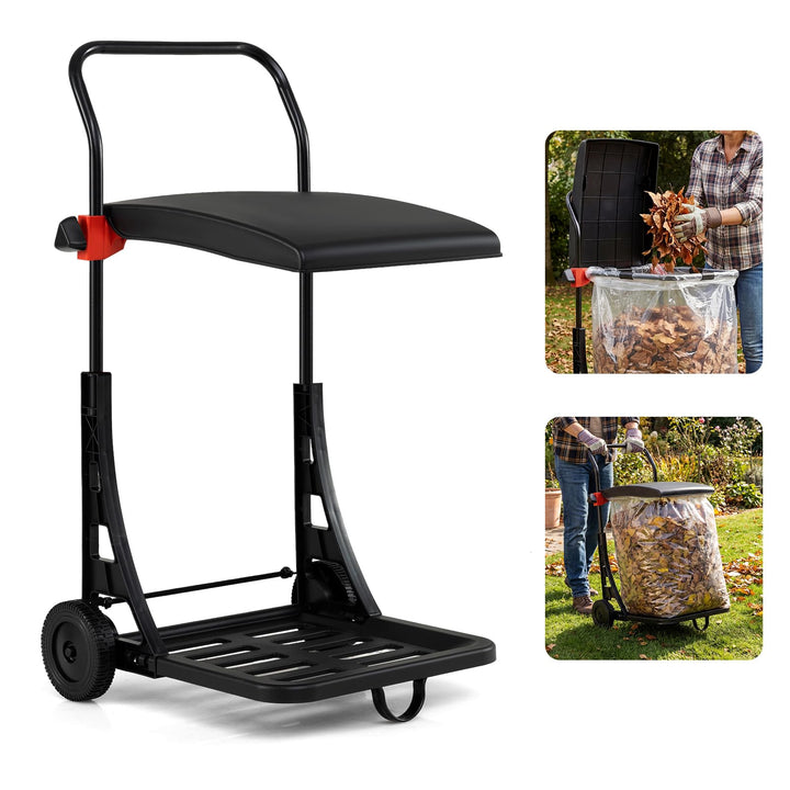 COSTWAY Müllsackständer, Abfallwagen mit Rollen & Deckel, Müllsackhalter höhenverstellbar, Müllbeute