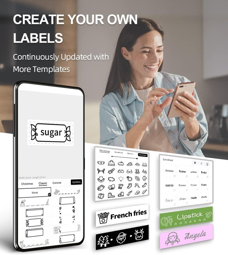 Phomemo P12 Beschriftungsgerät, Mini Etikettendrucker Bluetooth, Etikettiergerät Selbstklebend Kompa