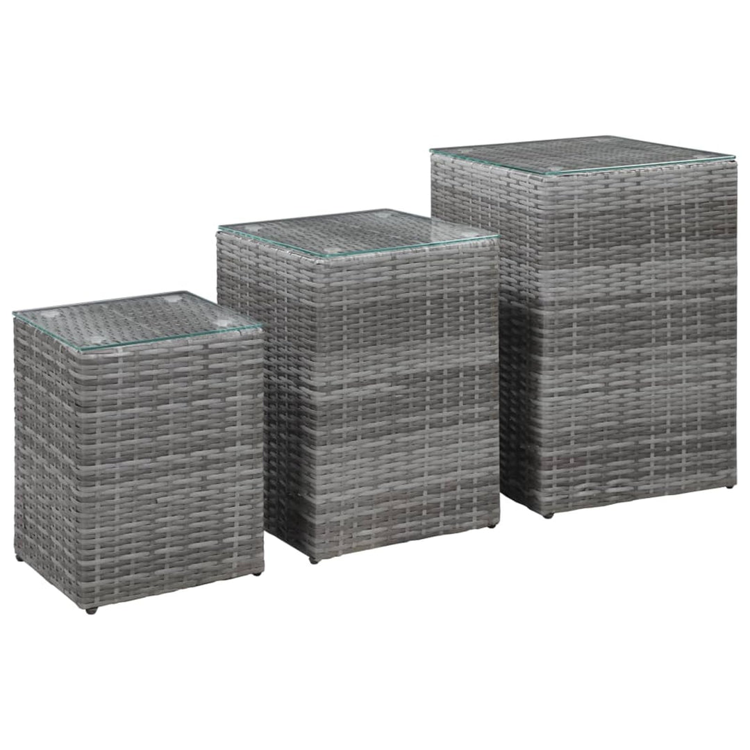 Gecheer Beistelltische 3 STK. mit Glasplatte Couchtisch Teetisch Esstisch Gartentisch Balkontisch Te