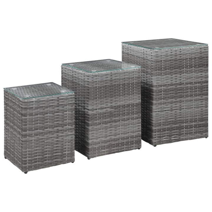 Gecheer Beistelltische 3 STK. mit Glasplatte Couchtisch Teetisch Esstisch Gartentisch Balkontisch Te