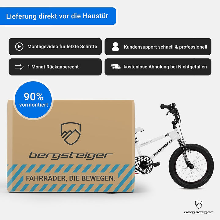 Bergsteiger Monaco 16 Zoll Kinderfahrrad, geeignet für 4, 5, 6 Jahre, BMX, Stützräder, Rücktrittbrem