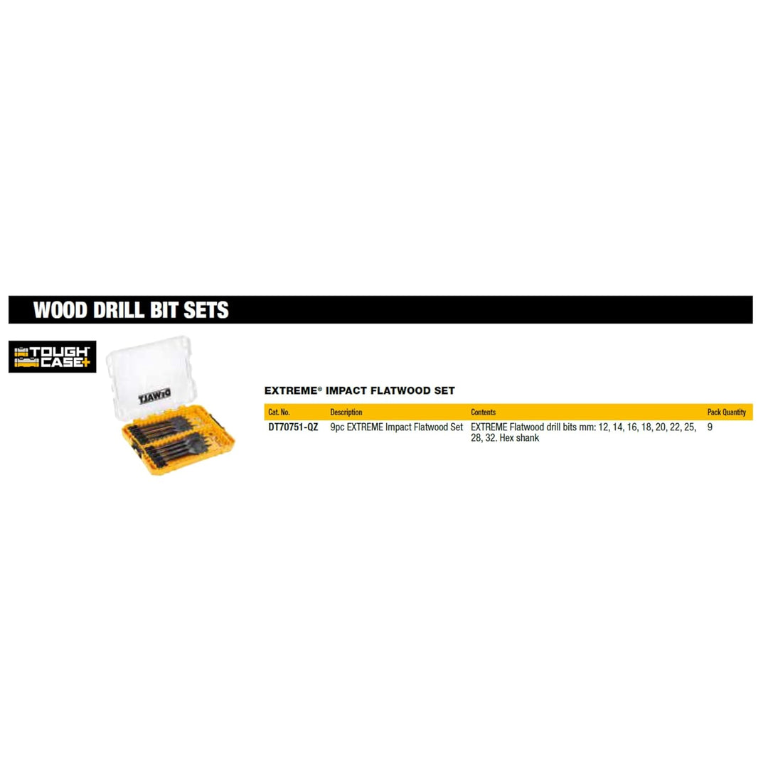 Dewalt Holz-Fräsbohrer-Set 9-tlg (12-32 mm, geschliffene Zentrierspitze, 1/4“ Schaft, für Hart-/Weic