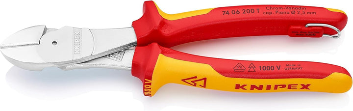 Knipex Kraft-Seitenschneider verchromt, isoliert mit Mehrkomponenten-Hüllen, VDE-geprüft; mit Befest
