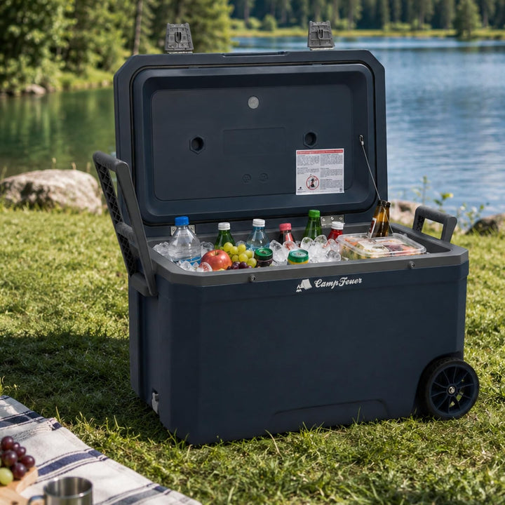 CampFeuer Kühlbox 70 Liter mit Rädern | Rollkühlbox, isolierte Kühlbox mit Griffen, fahrbare Cooling