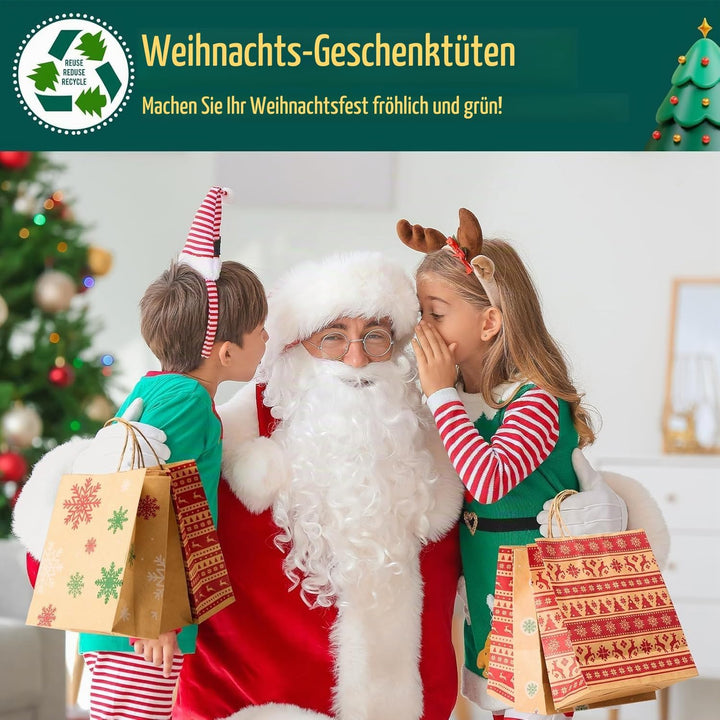 Switory 24 Stück Weihnachten Geschenktüten, 6 Stil Weihnachten kleine Papiertüten mit Griffen für We