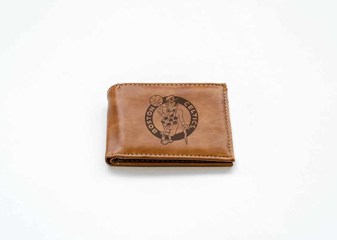 Rico Industries NBA Laser Engraved Billfold Wallet, Brown Boston Celtics, Boston Celtics