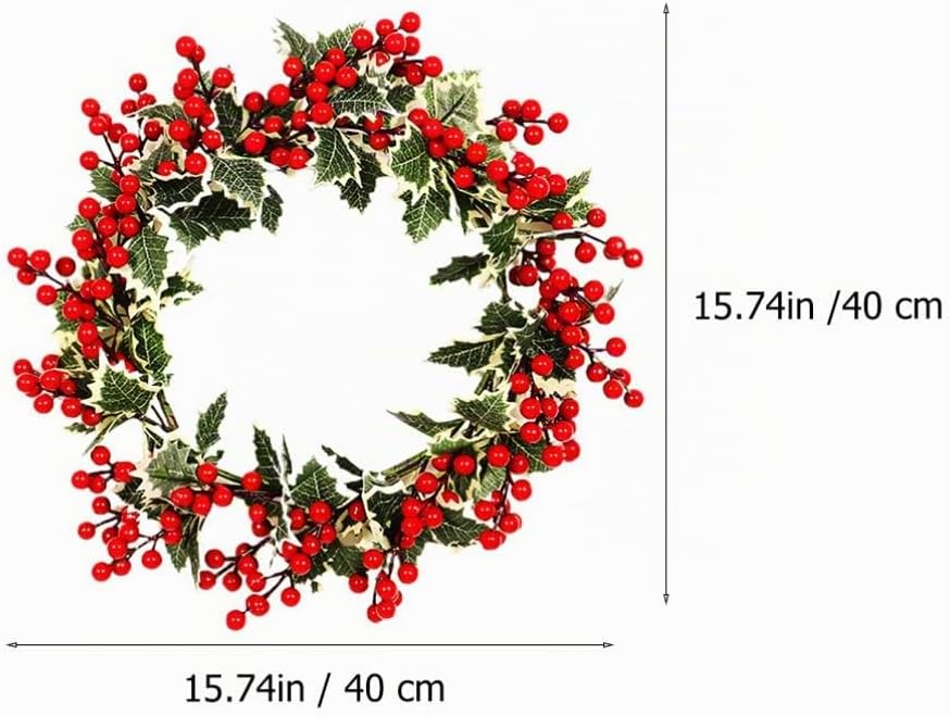 BESPORTBLE Weihnachtskranz Rote Beere künstliche Beere Holly Berry grüne Blätter Türkranz Wandkranz