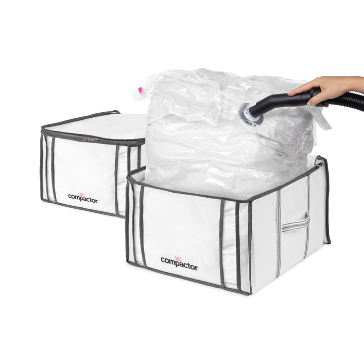 Compactor - 3er Set Aufbewahrungsboxen Life M mit Vakuumbeutel - Komprimierung von Kleidung, Kissen,