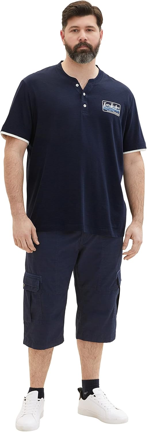 TOM TAILOR Herren Plussize Cargo Max Overknee Bermuda Shorts 48 Grosse Grössen 31293 - Navy Check, 4