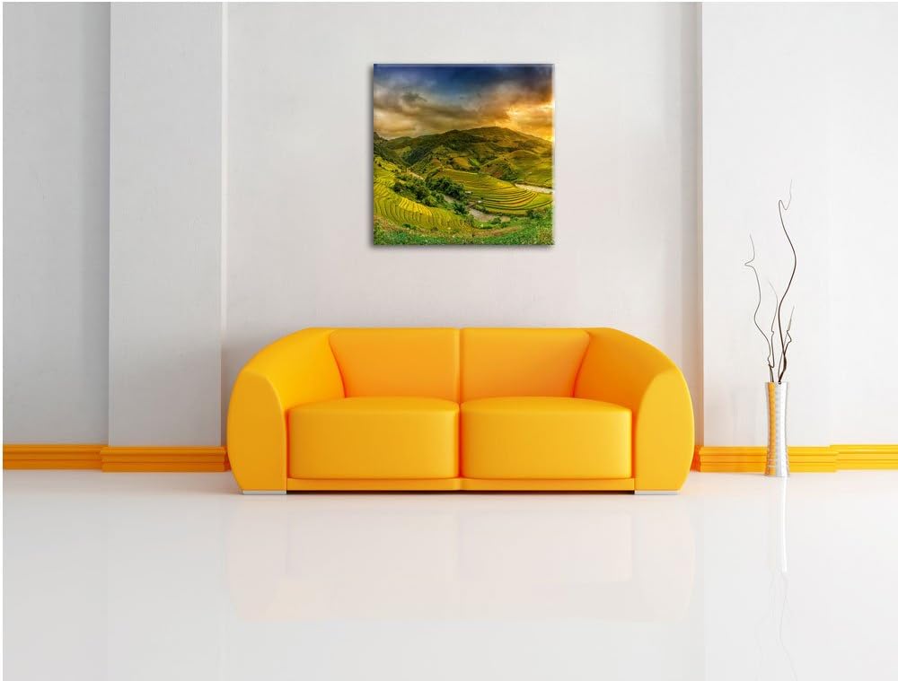 eine Berg Farm in Asien, Format: 70x70 auf Leinwand, XXL riesige Bilder fertig gerahmt mit Keilrahme