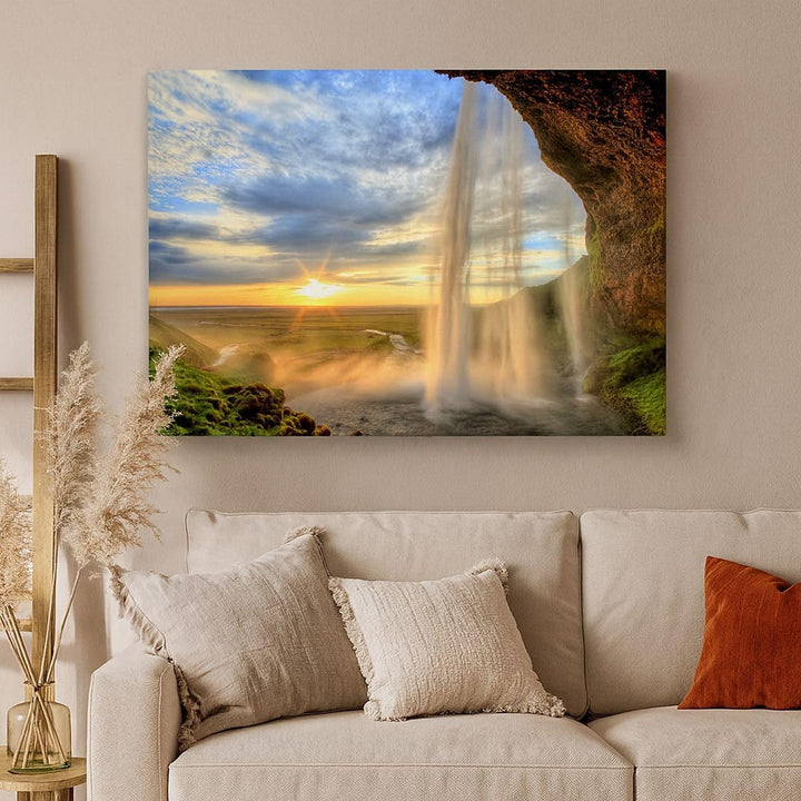 Bilder auf Leinwand Wasserfall Natur Park Sonne Leinwandbild 70x50cm Wandbilder Dekoration Wohnzimme