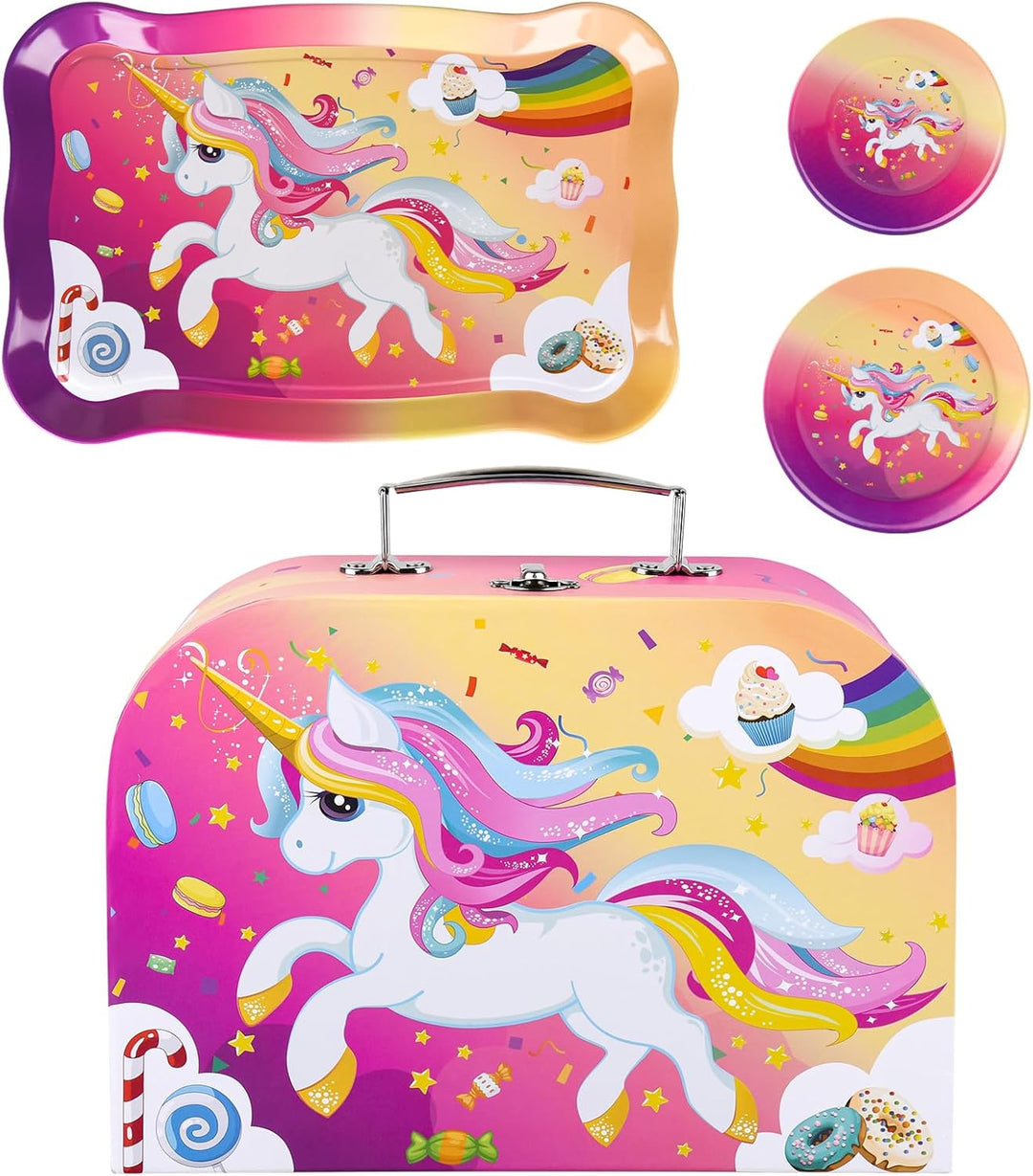 ARANEE Teeservice Kinder Teeparty Rollenspiel Spielzeug Tragekoffer für kleine Mädchen Zinn Tee Set