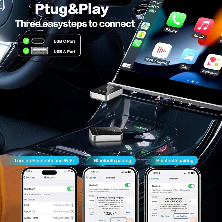 Wireless CarPlay Adapter,2 In 1 Wireless CarPlay für iOS und Android Auto,2025 Verbesserte Konvertit